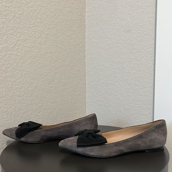 M. GEMI Grey Suede Pointed Toe with Black Bow Flats, Size 36.5 (US Size 6) - Picture 8 of 12